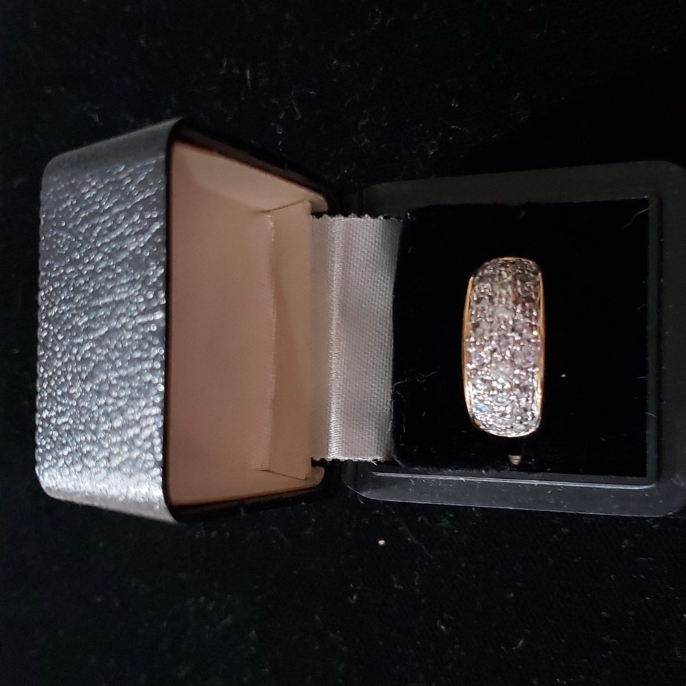 Gold Tone Overlay Ring with Wide Layer of Small CZ Stones & CZ Chips